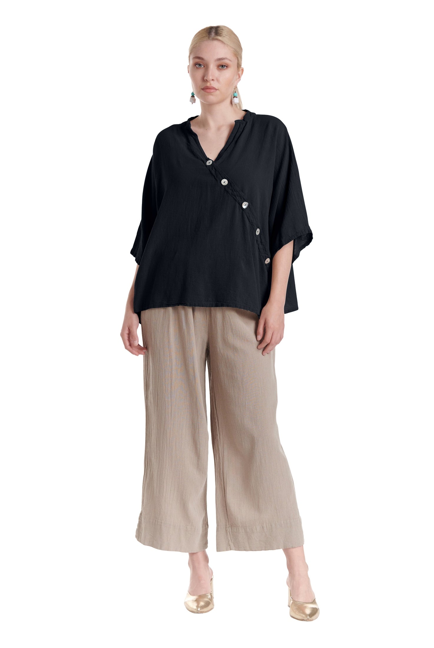 Button Cotton Gauze Blouse-Oh My Gauze