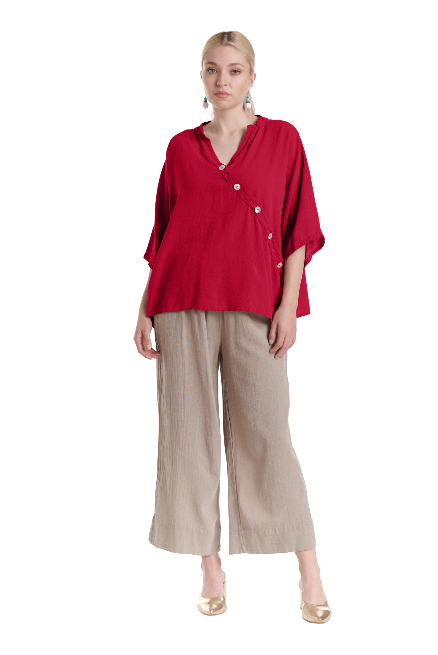 Button Cotton Gauze Blouse-Oh My Gauze