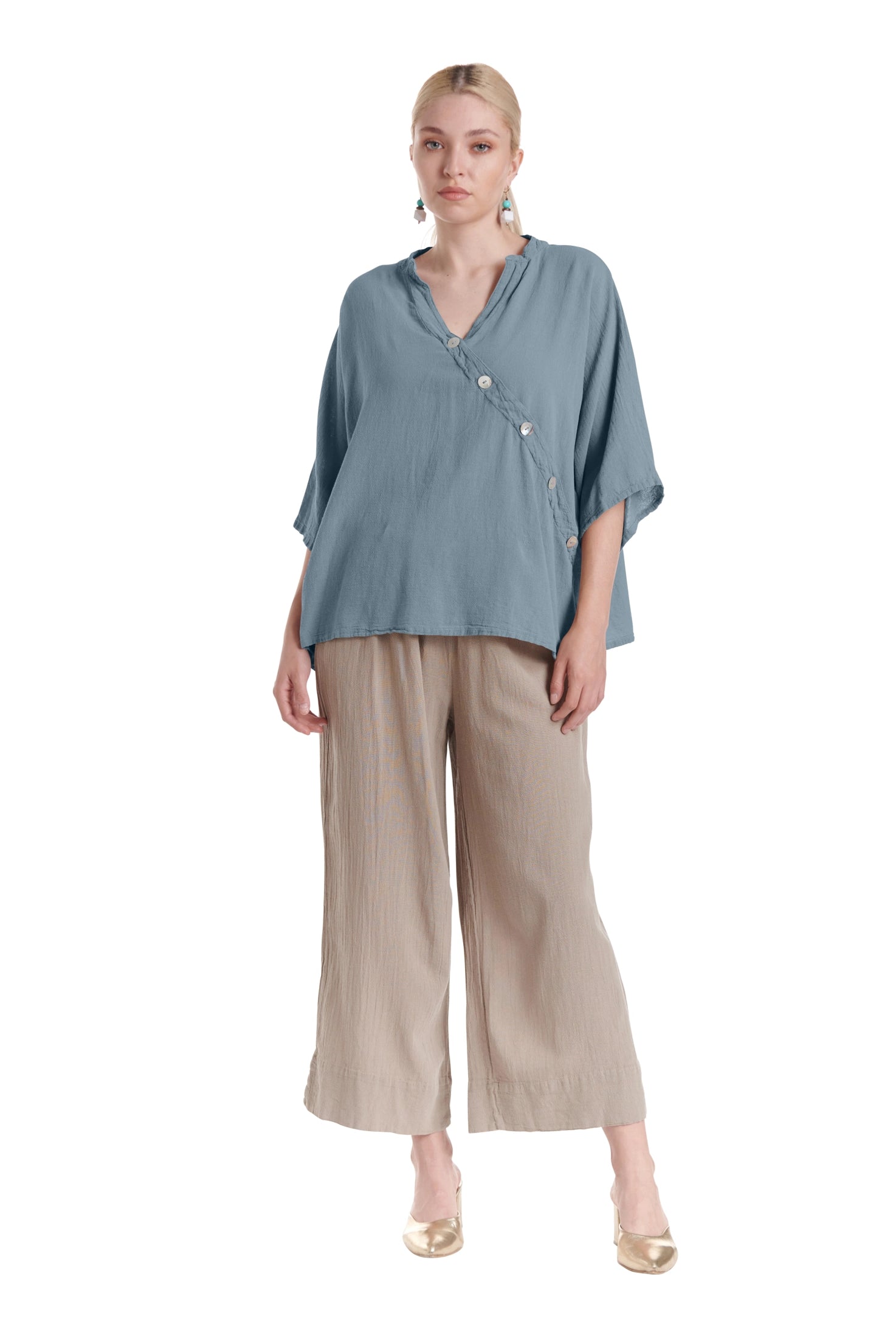 Button Cotton Gauze Blouse-Oh My Gauze