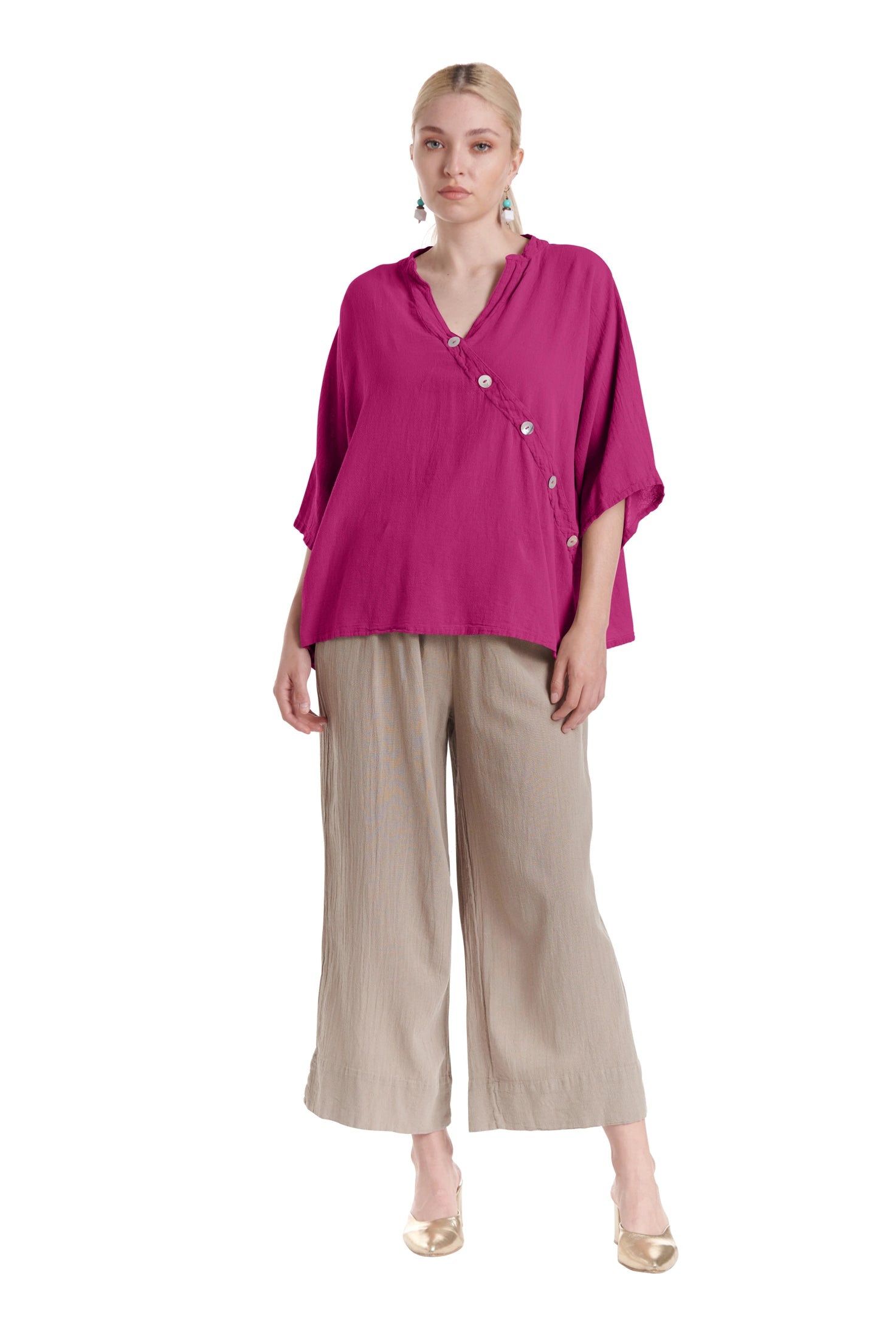Button Cotton Gauze Blouse-Oh My Gauze