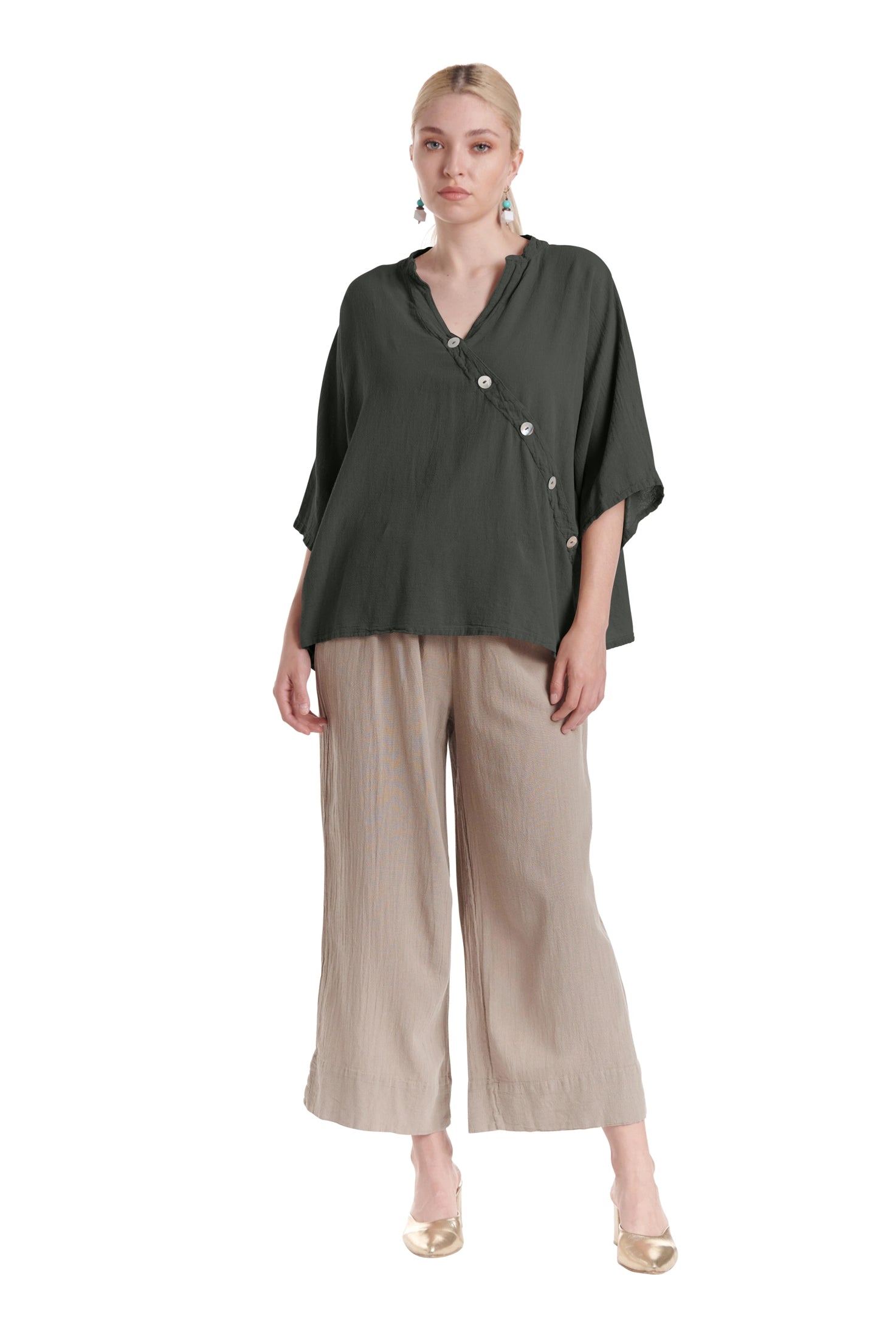 Button Cotton Gauze Blouse-Oh My Gauze