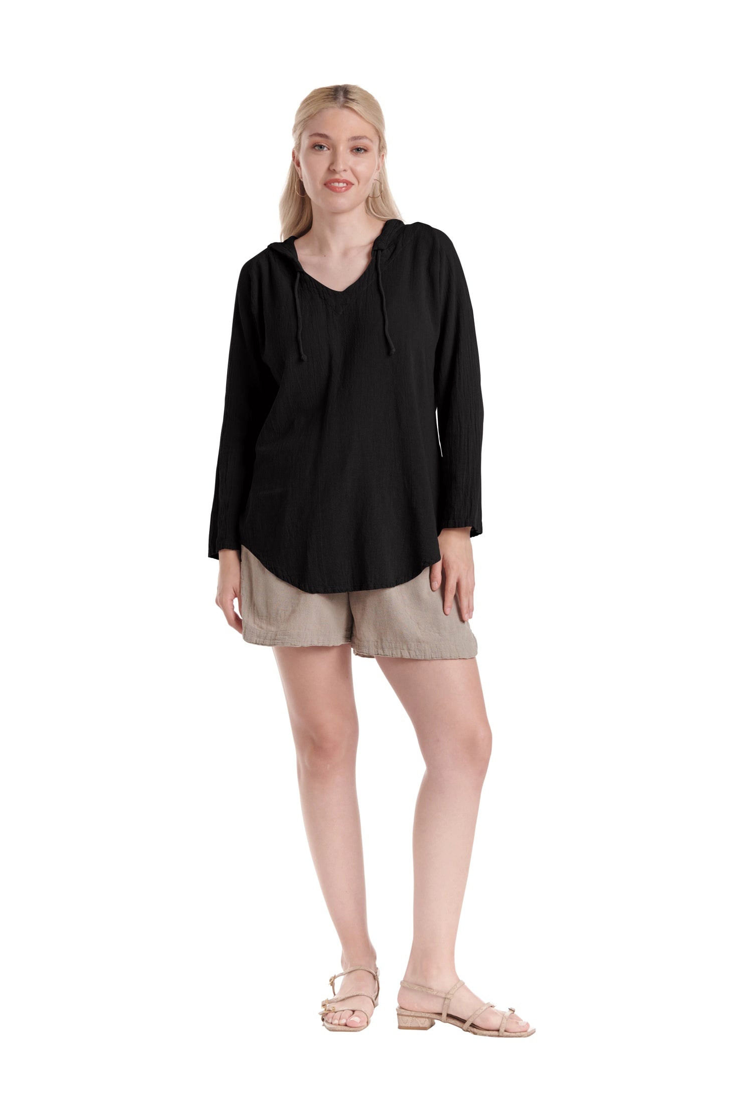 Hoodie Cotton Gauze Blouse-Oh My Gauze