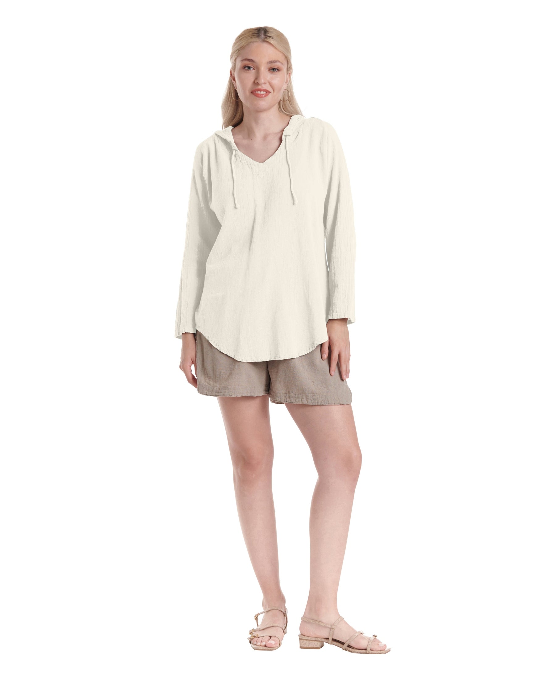 Hoodie Cotton Gauze Blouse-Oh My Gauze