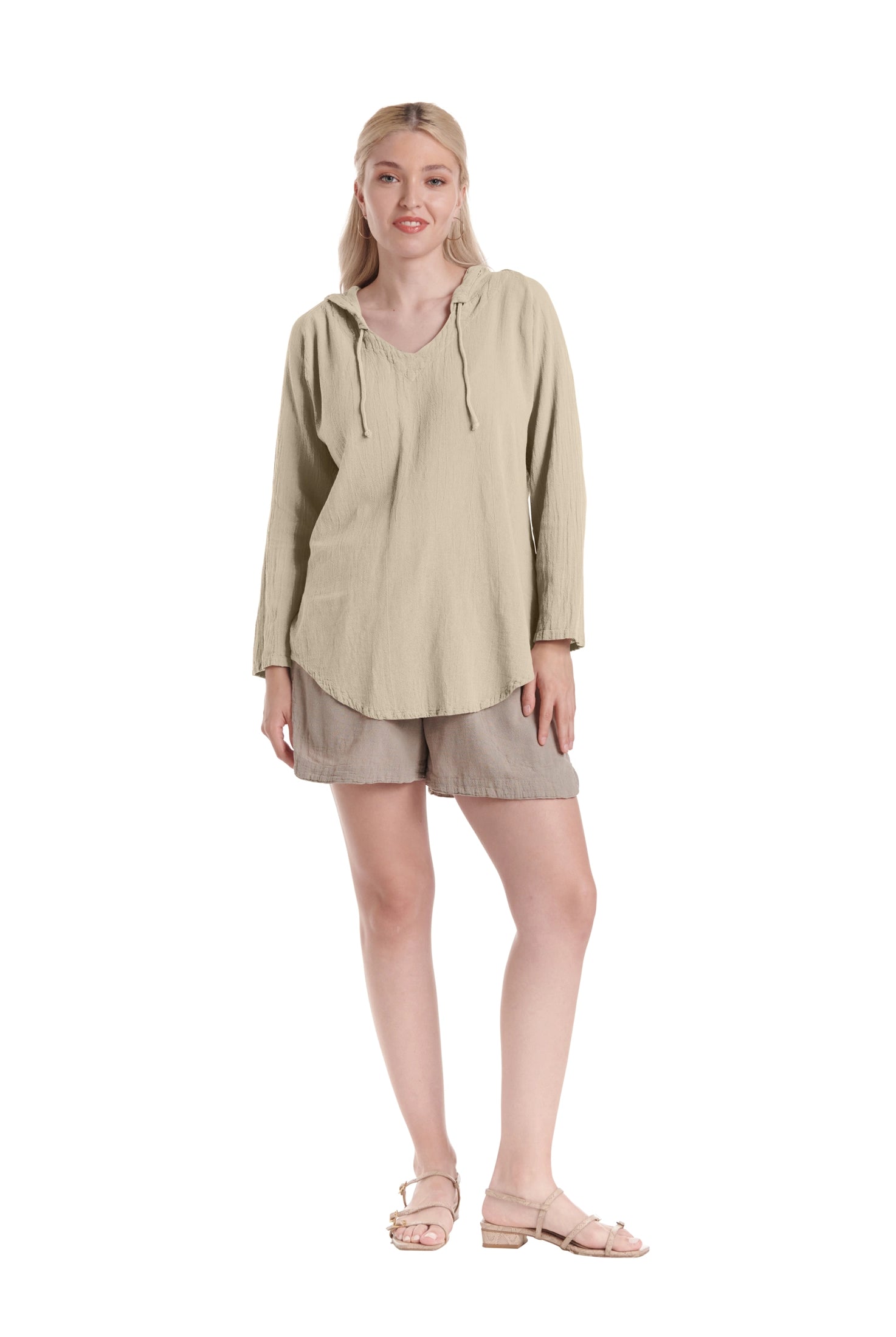 Hoodie Cotton Gauze Blouse-Oh My Gauze
