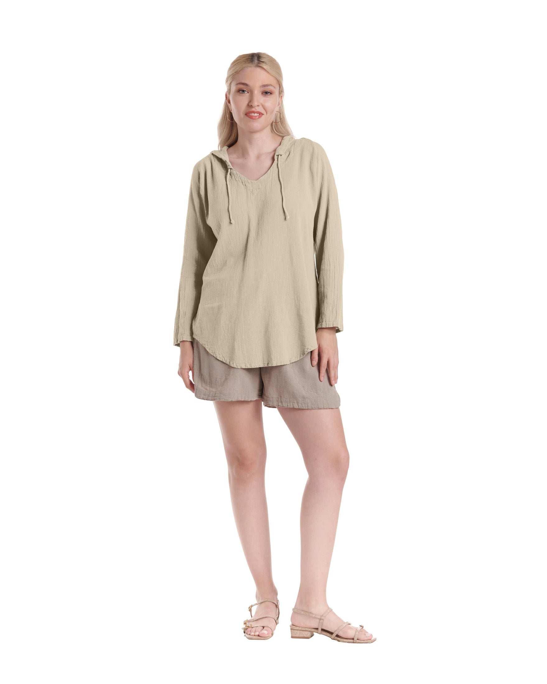 Hoodie Cotton Gauze Blouse-Oh My Gauze