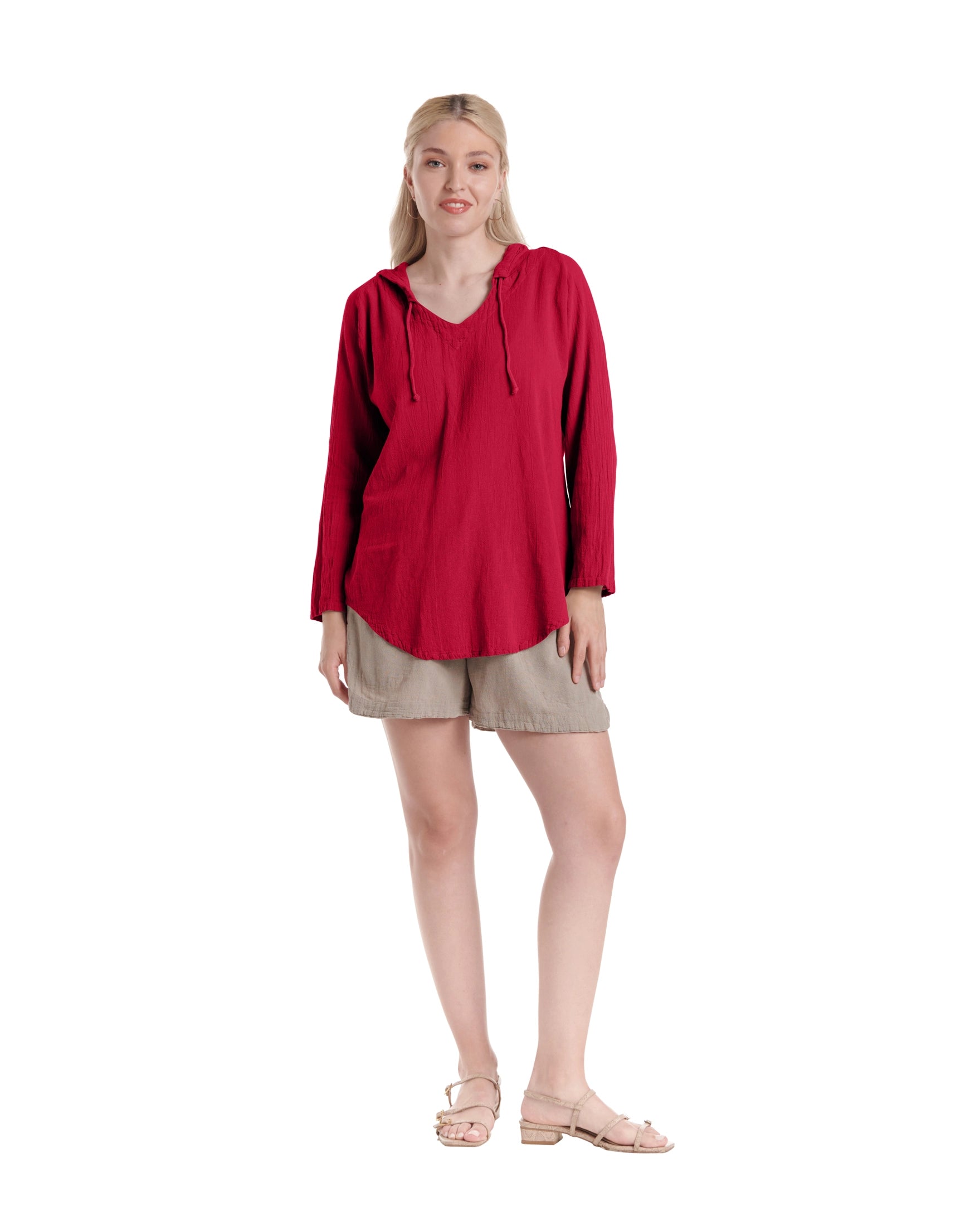 Hoodie Cotton Gauze Blouse-Oh My Gauze