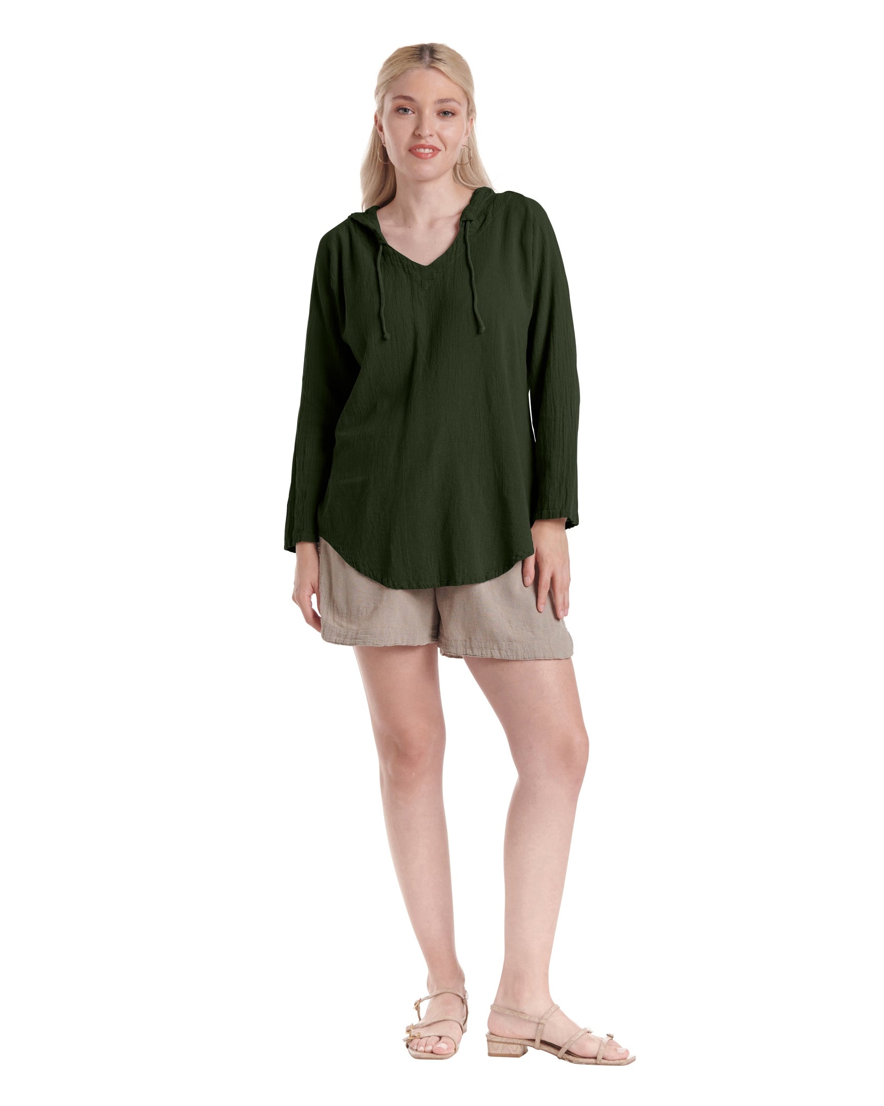 Hoodie Cotton Gauze Blouse-Oh My Gauze