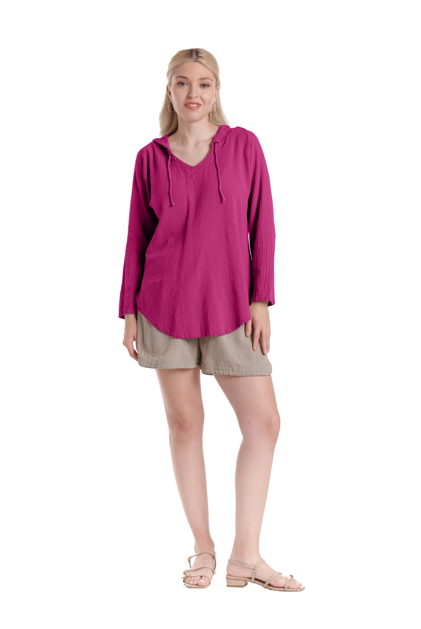 Hoodie Cotton Gauze Blouse-Oh My Gauze