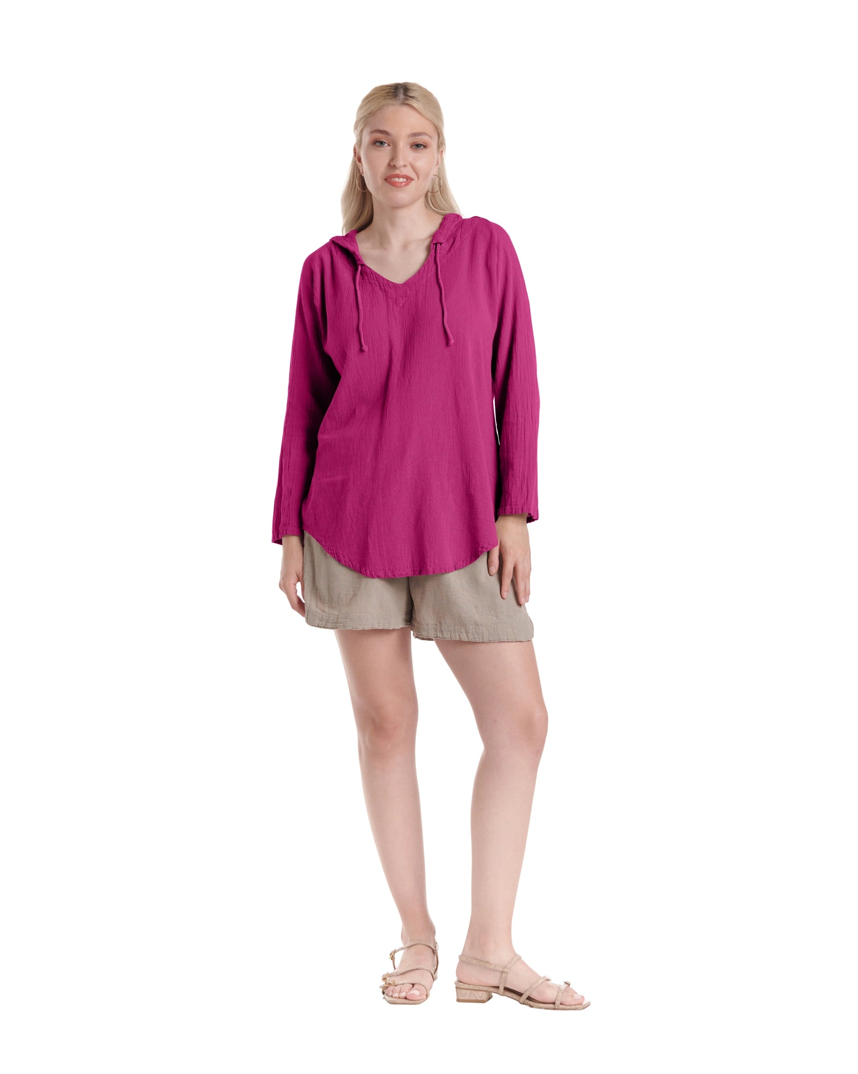 Hoodie Cotton Gauze Blouse-Oh My Gauze