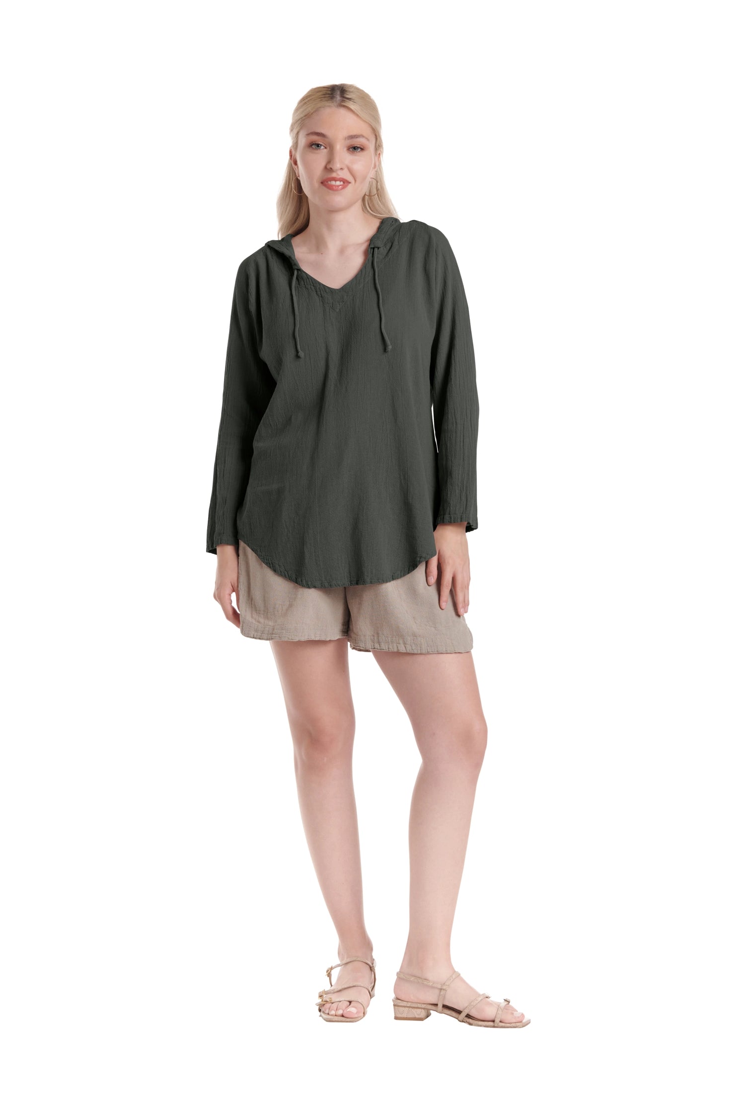 Hoodie Cotton Gauze Blouse-Oh My Gauze