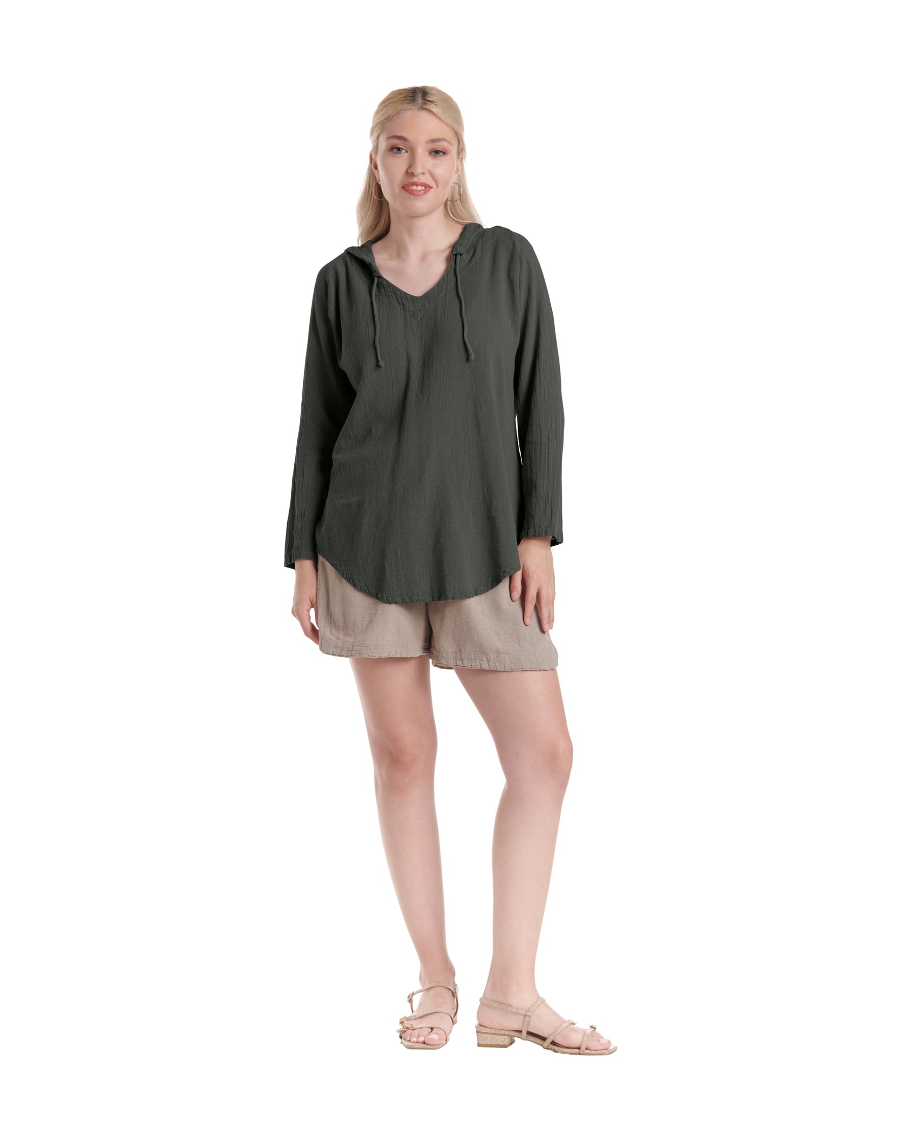 Hoodie Cotton Gauze Blouse-Oh My Gauze