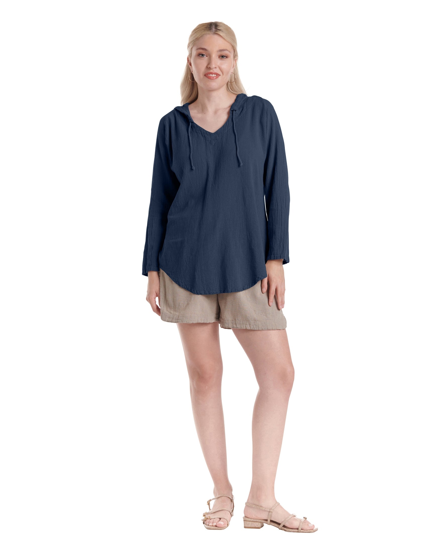 Hoodie Cotton Gauze Blouse-Oh My Gauze