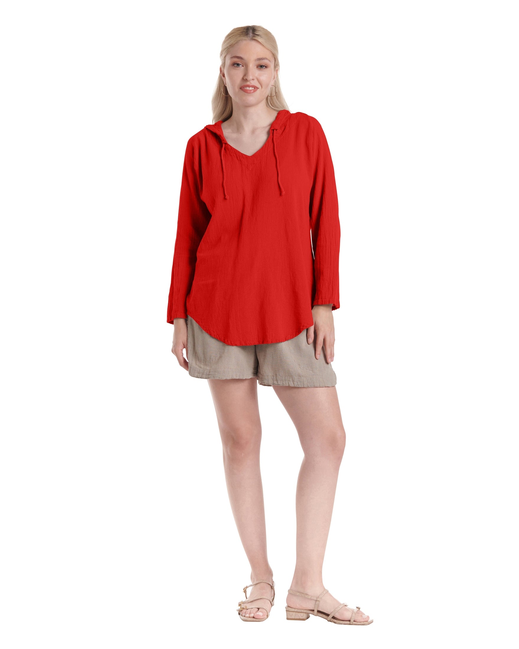 Hoodie Cotton Gauze Blouse-Oh My Gauze