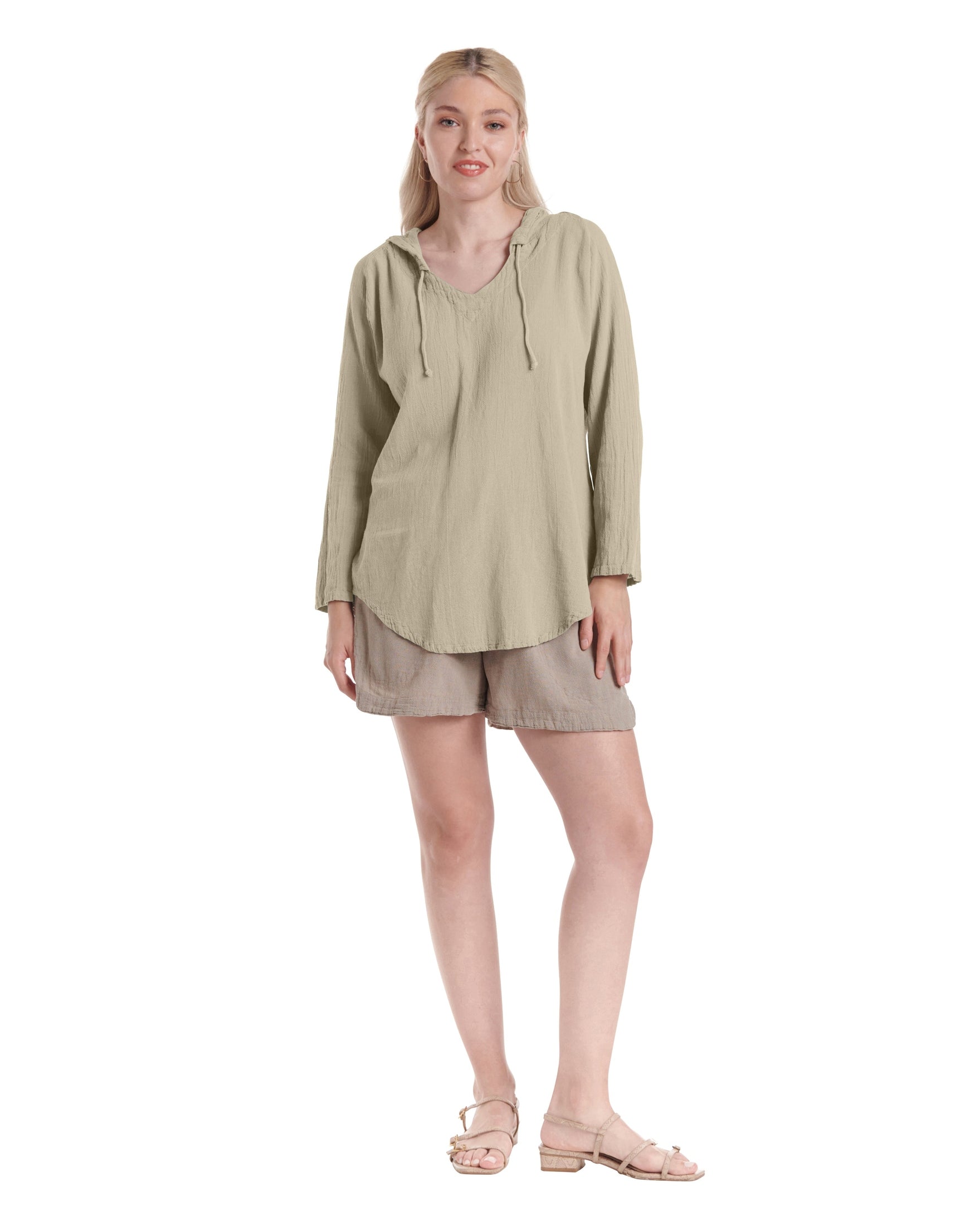 Hoodie Cotton Gauze Blouse-Oh My Gauze