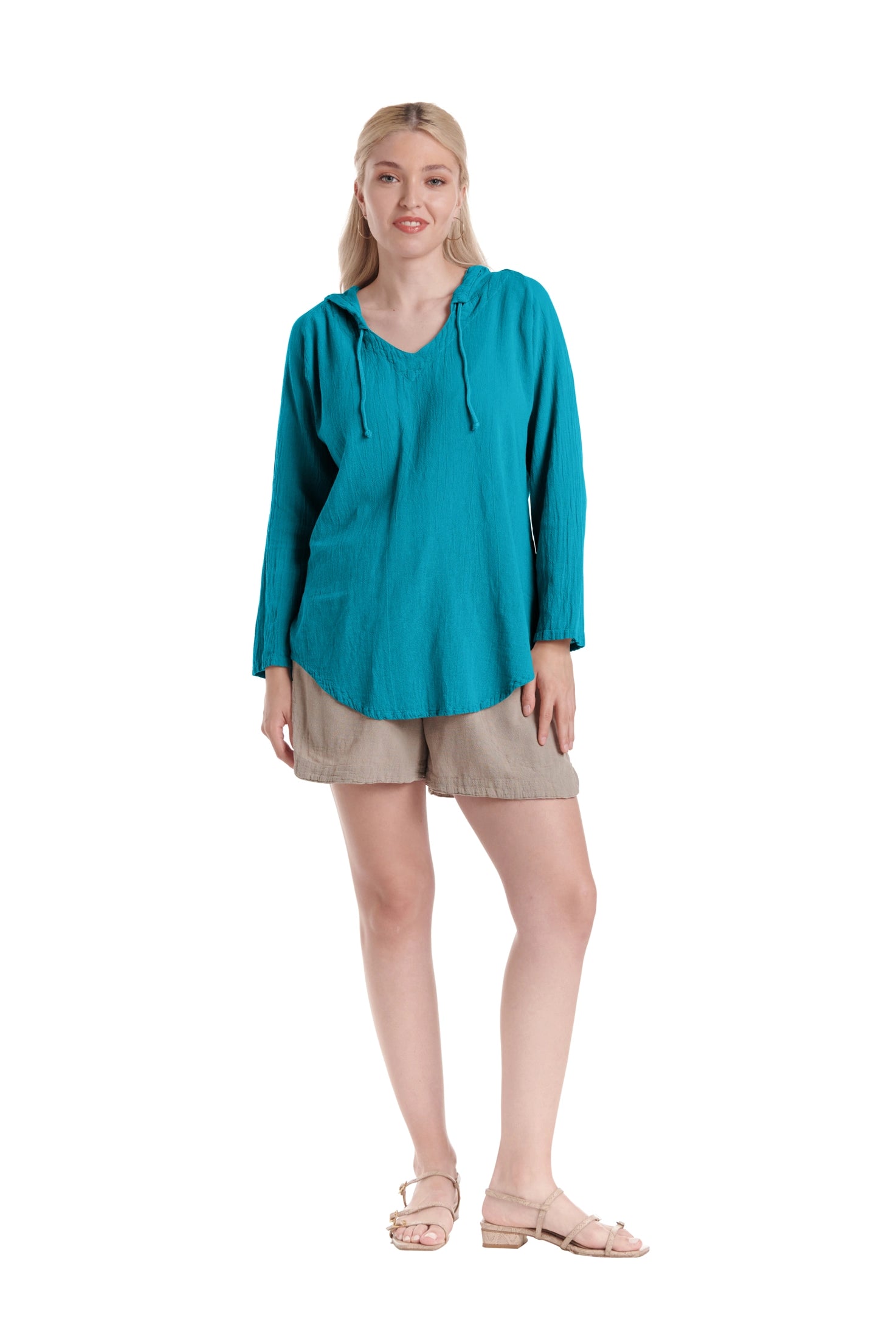 Hoodie Cotton Gauze Blouse-Oh My Gauze