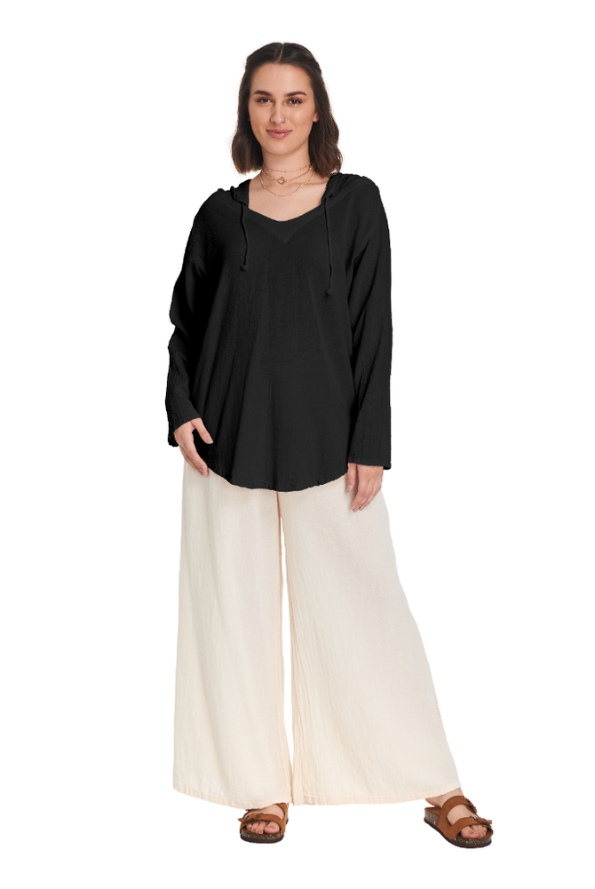 Hoodie Cotton Gauze Blouse-Oh My Gauze