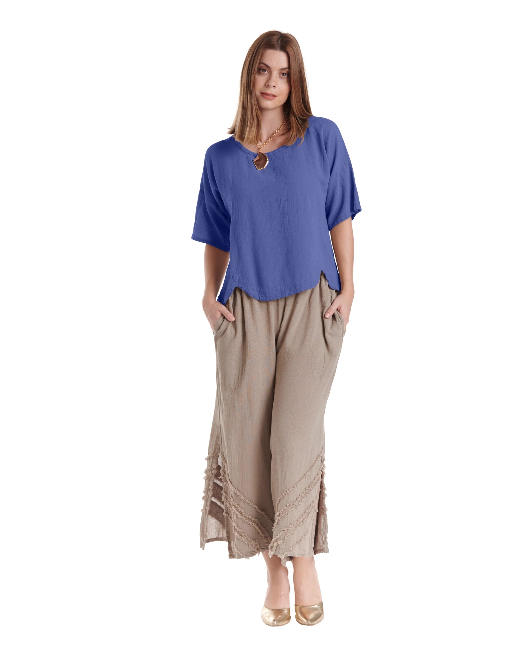 Scallop Cotton Gauze Blouse-Oh My Gauze