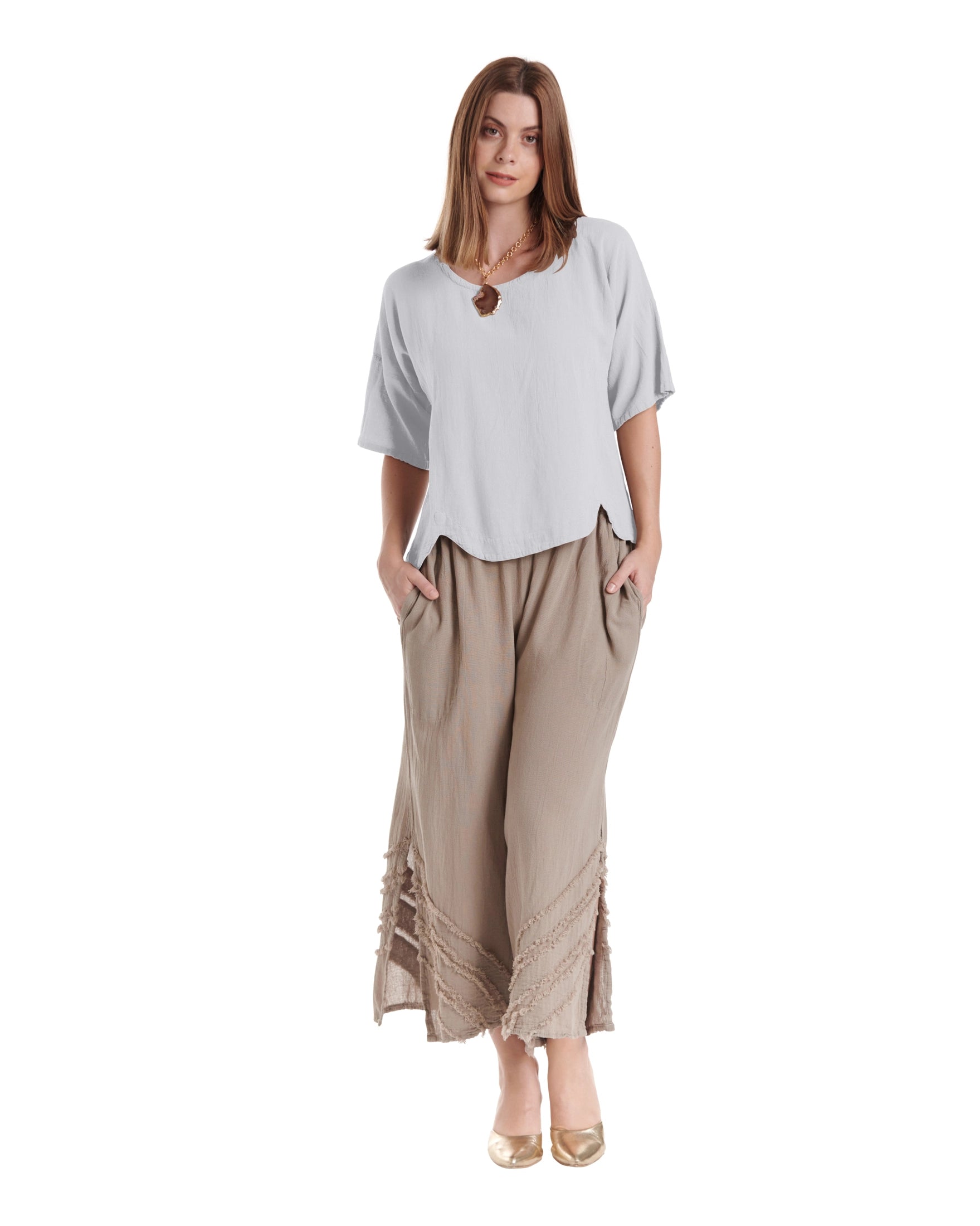 Scallop Cotton Gauze Blouse-Oh My Gauze