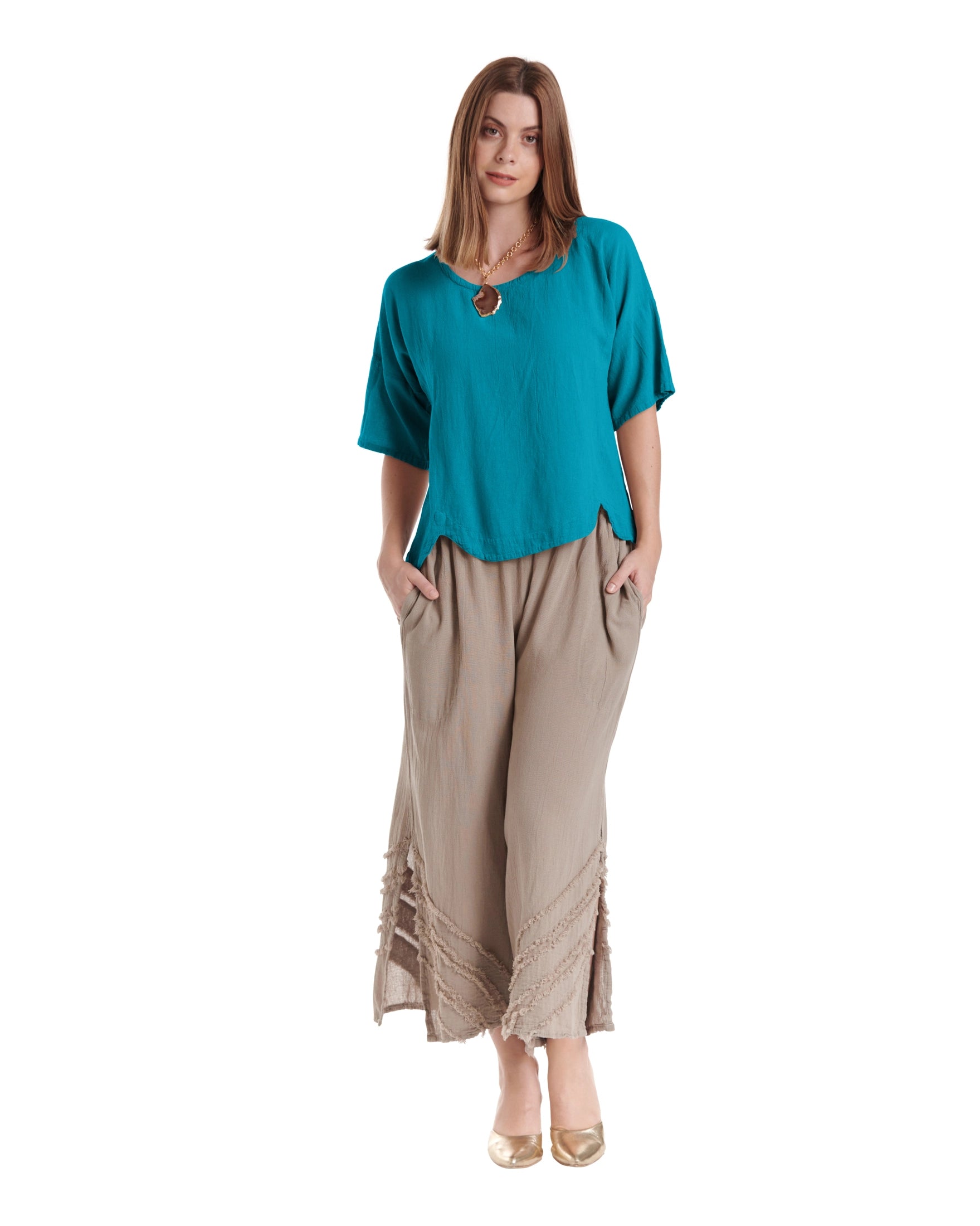 Scallop Cotton Gauze Blouse-Oh My Gauze