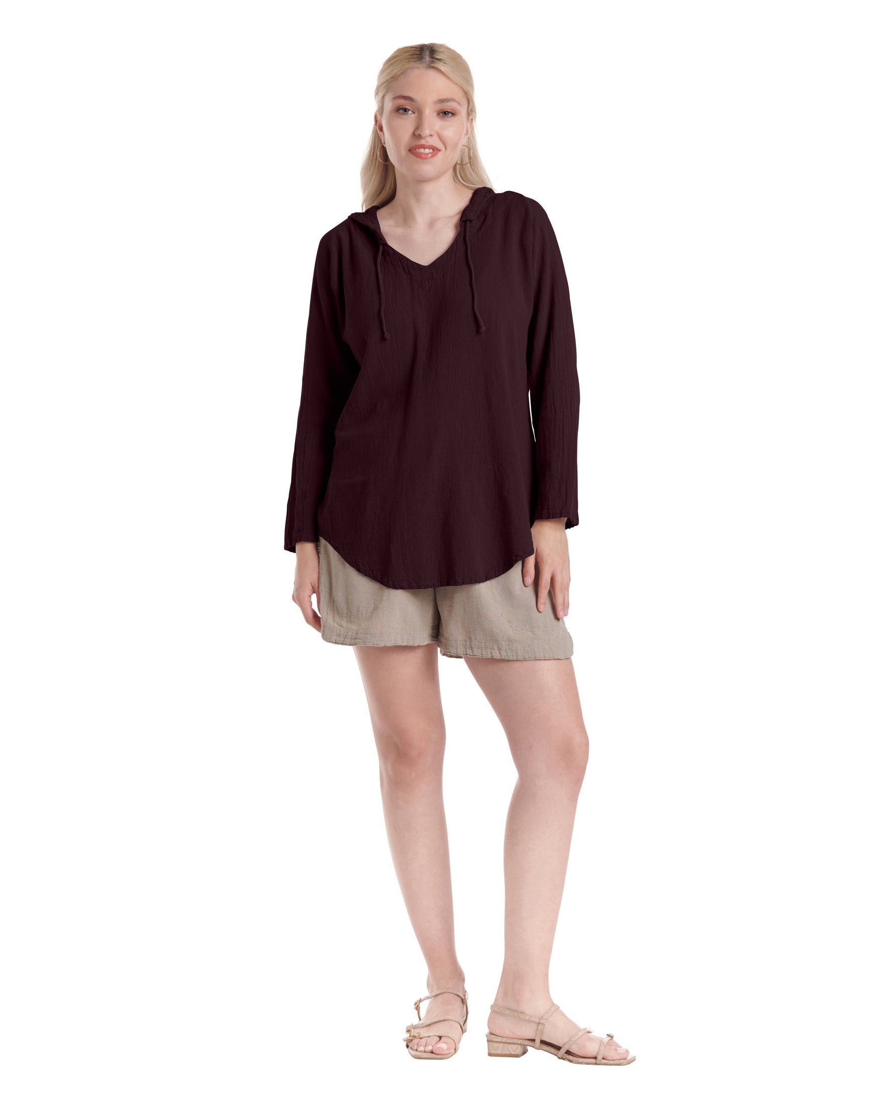 Hoodie Cotton Gauze Blouse-Oh My Gauze