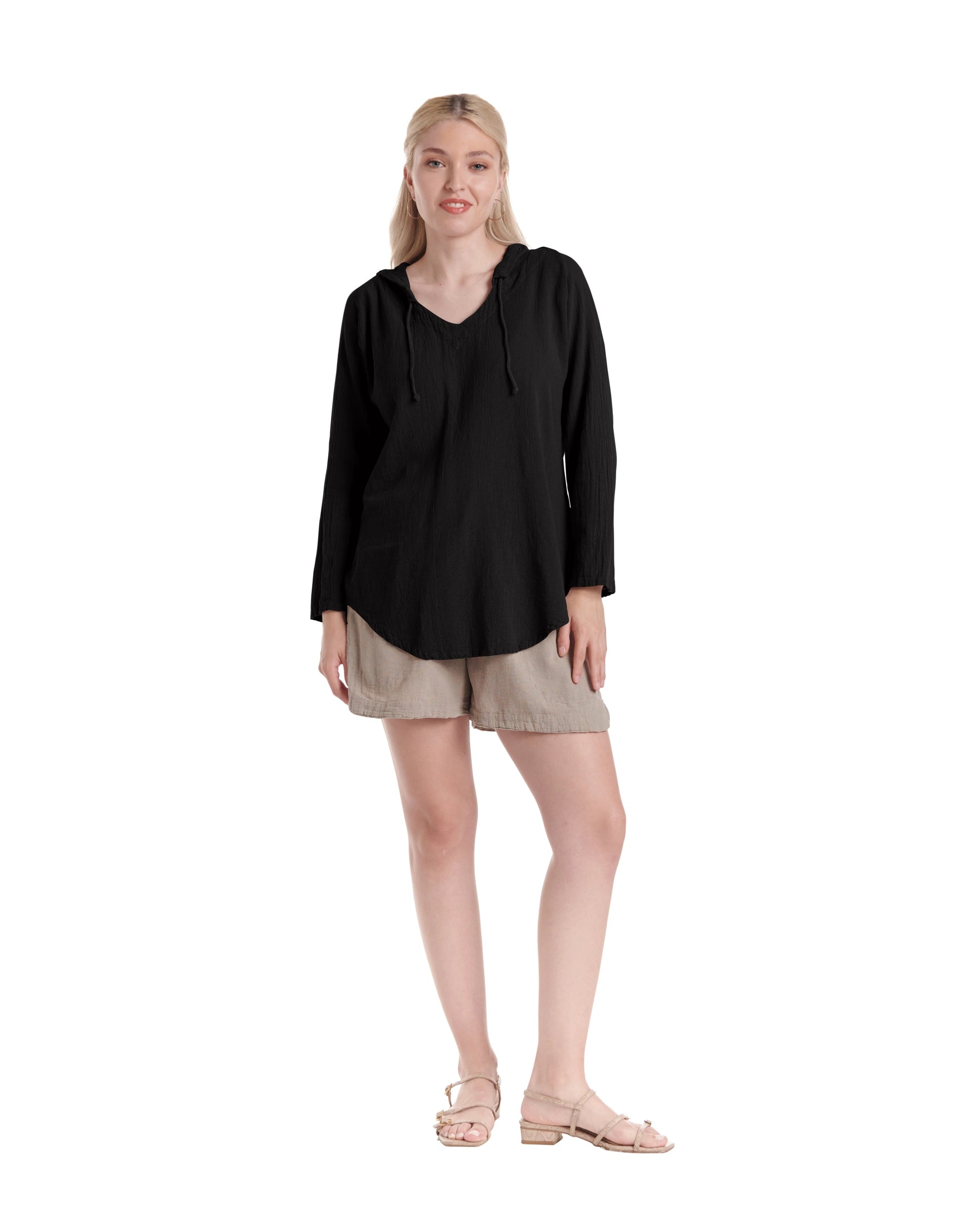 Hoodie Cotton Gauze Blouse-Oh My Gauze