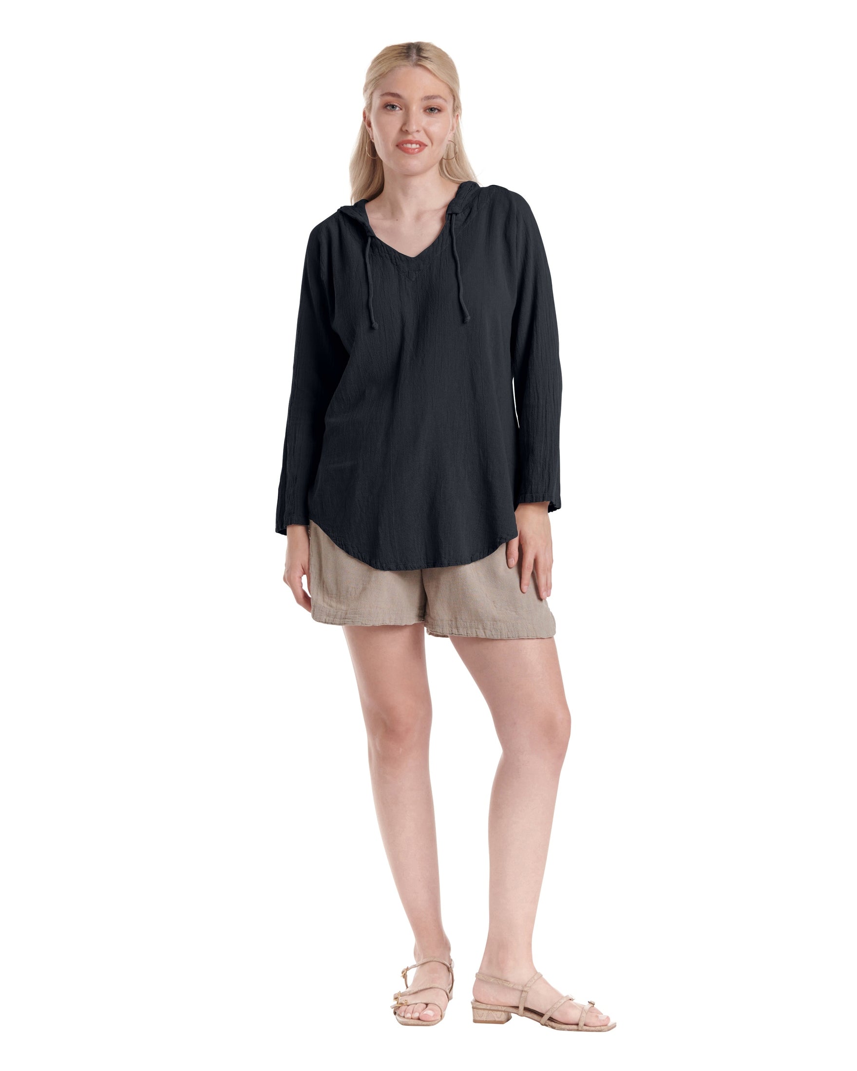 Hoodie Cotton Gauze Blouse-Oh My Gauze