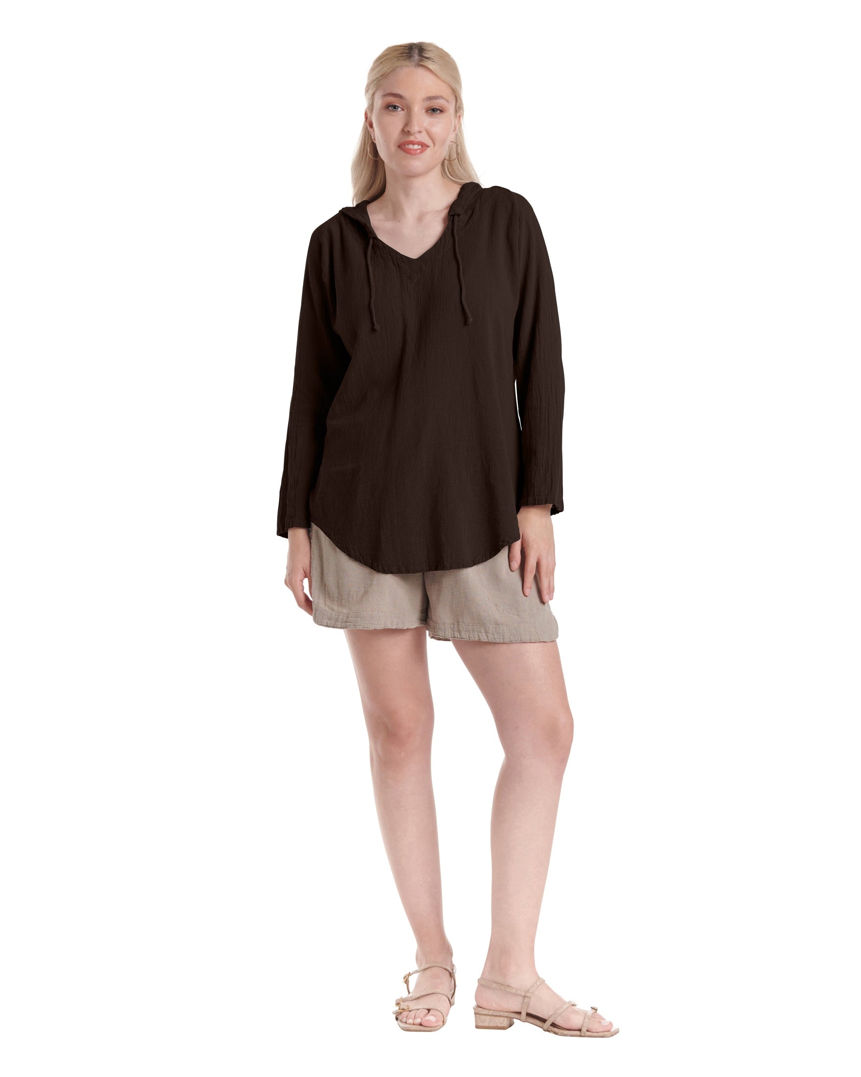 Hoodie Cotton Gauze Blouse-Oh My Gauze