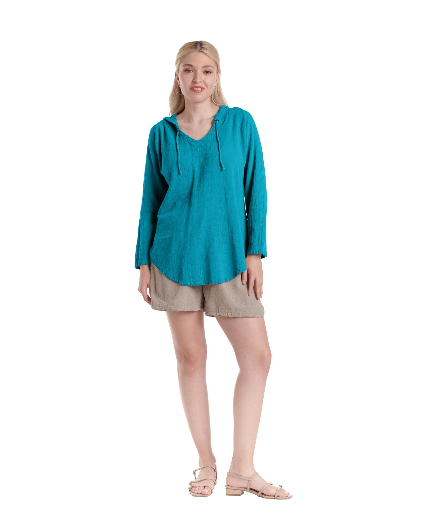 Hoodie Cotton Gauze Blouse-Oh My Gauze