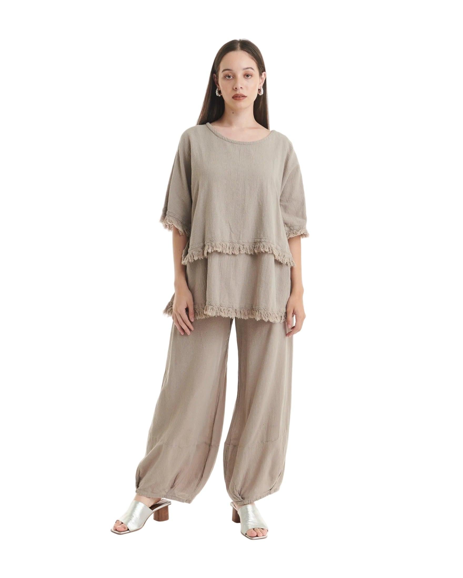 Truffle Cotton Gauze Blouse-Oh My Gauze